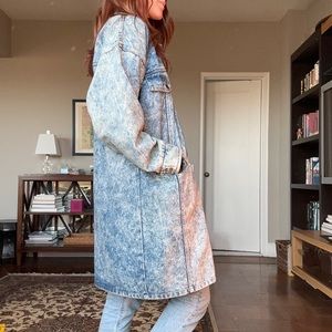 Vintage acid wash denim long jacket